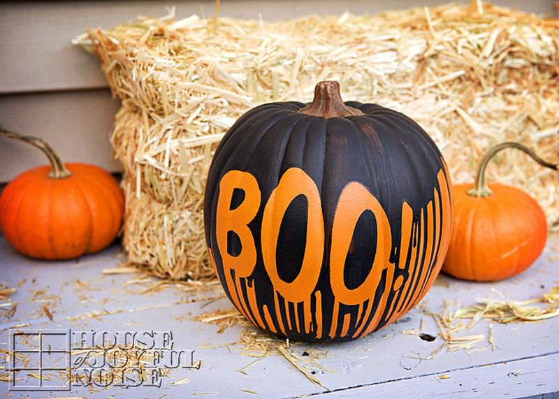 Boo painted Halloween pumpkin decorations 
