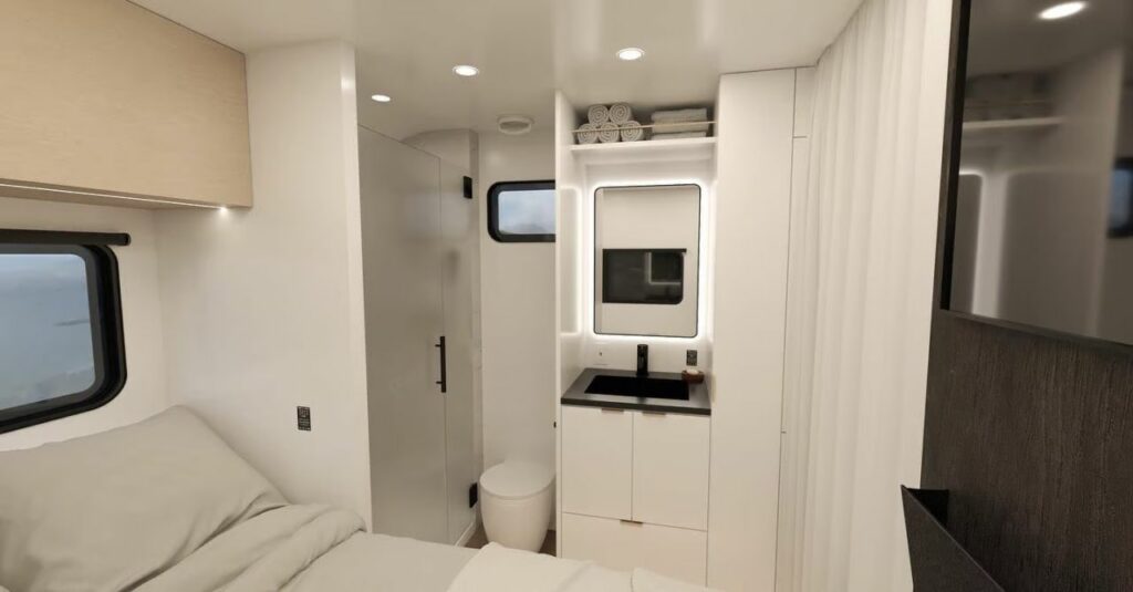 Coast travel trailer washroom by Aero Build
