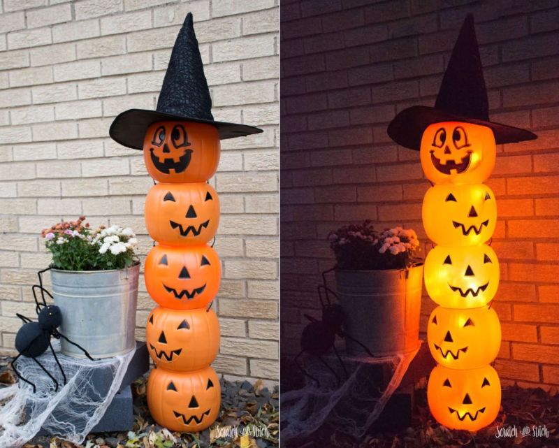 DIY pumpkin bucket jack o’ lantern totem
