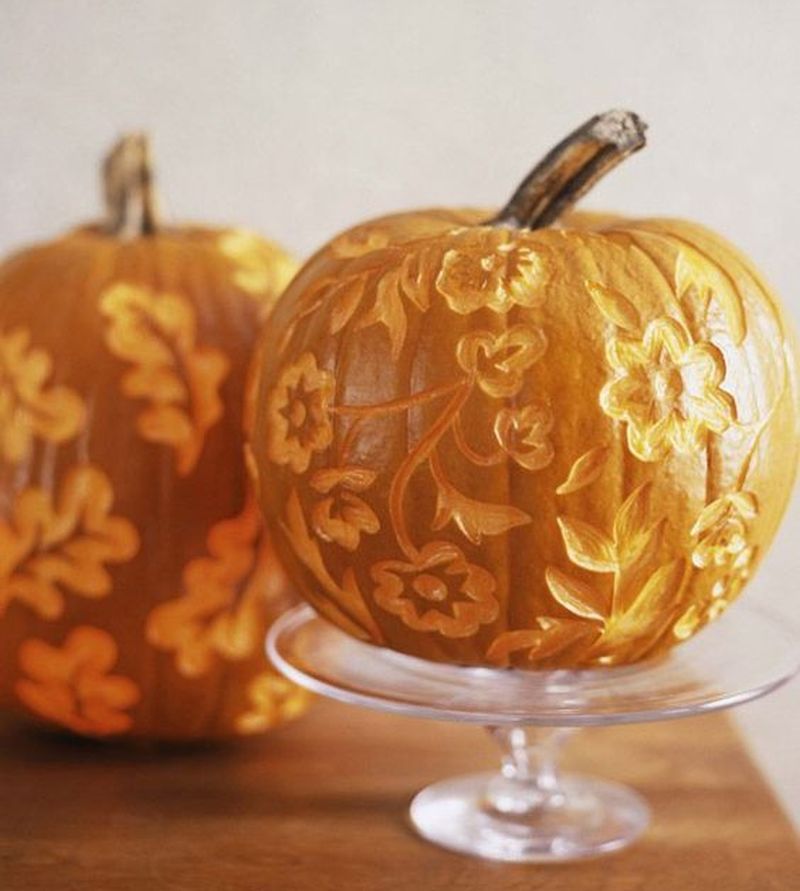 Floral Carved pumpkin carving pattern halloween 