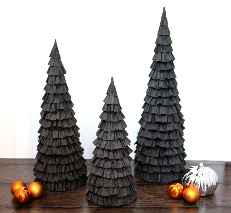 Halloween Mantle Trees made out of crepe paper 