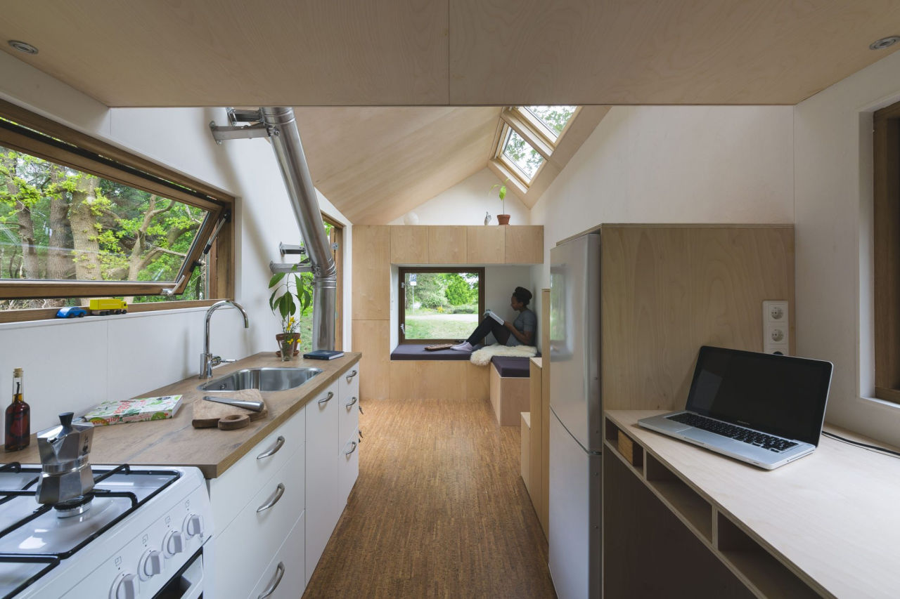 Marjolein’s Tiny House in Netherlands- living space+kitchen