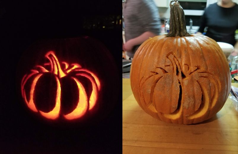 pumpkin carved onto a pumpkin for halloween  