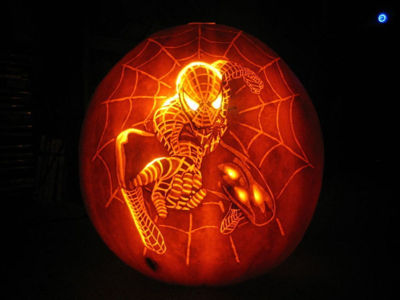 Spider man carved pumpkin