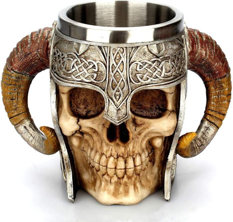 Stainless steel horned demon skull mug 