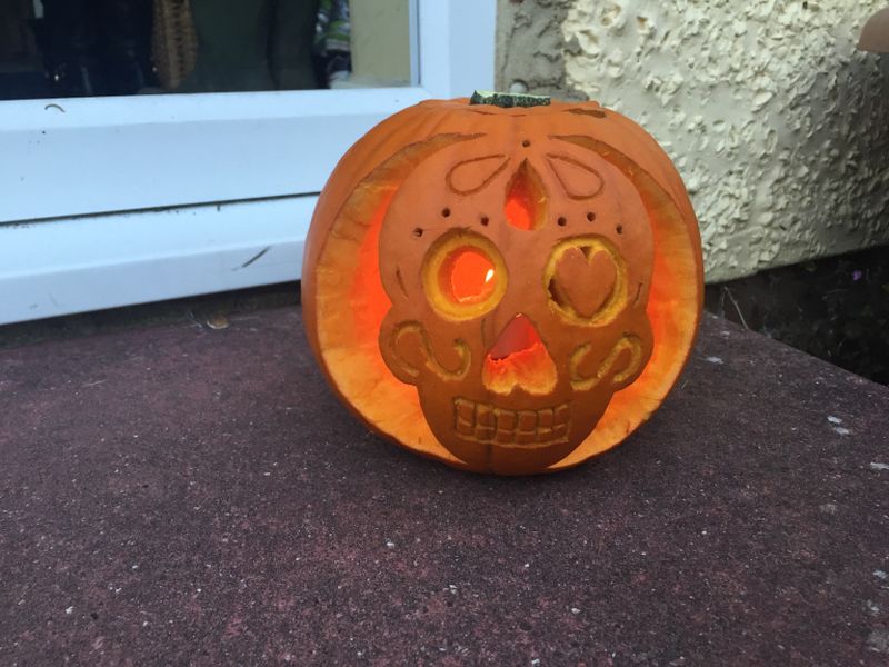 Sugar skull carved pumpkin halloween 